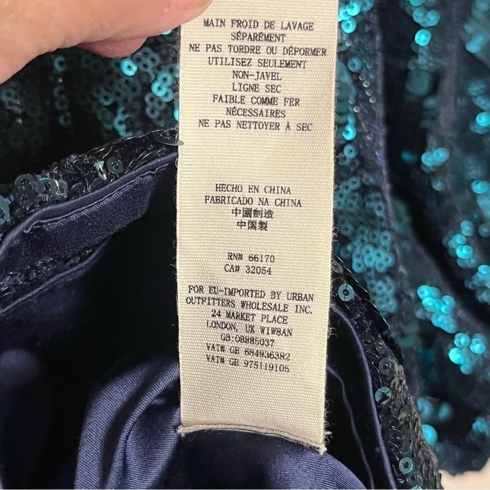 Free People Teal Sequined Chantes Holiday Backless Blouson Sleeves Dress Size 2